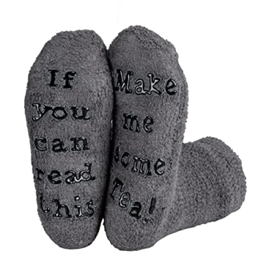 Image of Polar &#039;If You Can Read This&#039; Socks &#039;Bring Me Some Tea&#039; Gift Packaging Present For Husband Mens Fuzzy Funny Quote Cotton Indoor Thick Warm Thermal Him Cosy Fluffy Novelty