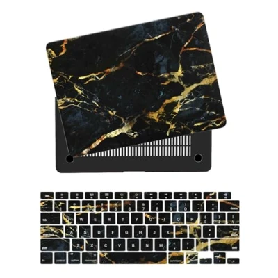 Image of Case Compatible with Macbook Pro 14 inch 2021 2023 A2442 A2779 A2918 A2992 M1 M2 M3 Touch ID and Liquid Retina Display, Plastic Laptop Hard Shell Protective &amp; Keyboard Cover Black Marble
