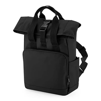 Image of BagBase BG118S Recycled Mini Twin Handle Roll Top Backpack Black