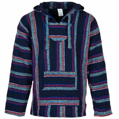 Image of Siesta Baja Hoodie Mexican Jerga Hooded Top Hippie Festival Jumper for Men and Women Deep Blue M