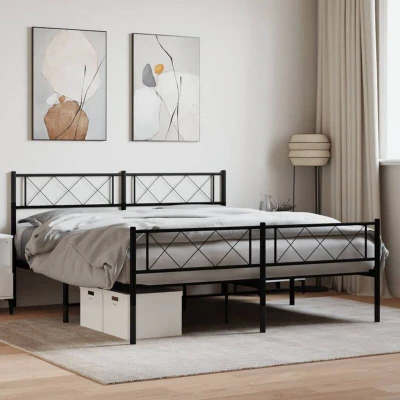 Image of Metal Bed Frame without Mattress with Footboard Black 120x200cm Vidaxl