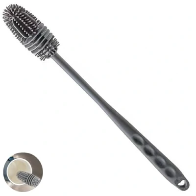 Image of Long Baby Bottle Brush，Grey Silicone Brush，Water Cleaner For Bottles, Sports Bottle, Vase, Thermoses,Glassware, Perfect Smaller Diameter Openings