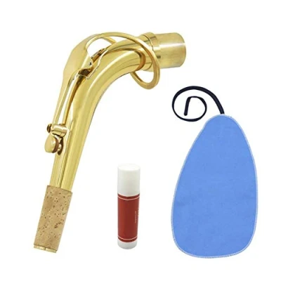 Image of VBESTLIFE Alto Saxophone Neck, Brass Sax Neck with Clean Cloth Cork Grease Instrument Accessory