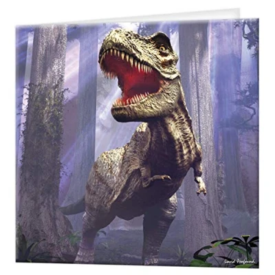 Image of 3D LiveLife Greeting Card T Rex Scene from Deluxebase. Lenticular Blank Cards with Envelopes. Dinosaur All Occasion featuring Original Artwork by David Penfound.