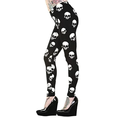 Image of Banned Apparel White Skulls Leggings Black S