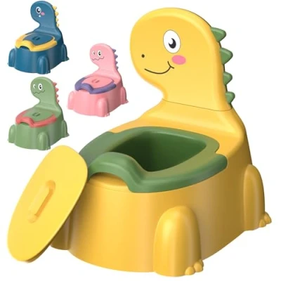Image of Potty Training Toddler Toilet,Baby Chair for Kids Boys Girls,Dinosaur Portable Toddlers Toilet Seat Potties Trainer with Lid Splash Guard Non Slip Removable Bowl 1 6 Year Old (Yellow)