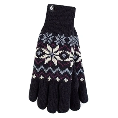 Image of HEAT HOLDERS Ladies Cute Striped Fairisle Warm Knitted Fleece Lined Winter Thermal Gloves