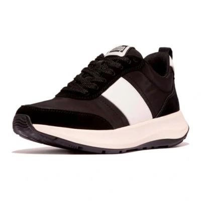 Image of Fitflop Women&#039;s F Mode Flow Fabric/Suede/Leather Flatform Sneakers Shoe, Black, 5.5 UK