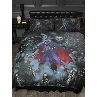 Image of Single Bed Magistus, Alchemy Gothic Duvet/Quilt Cover Bedding Set, Gothik Series Skeletons, Skulls, Graveyard, Grim Reaper, Purple, Black, Red