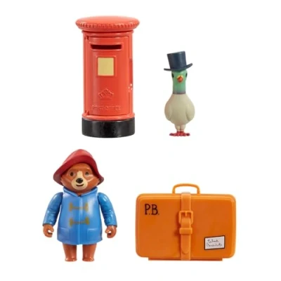 Image of Rainbow Designs Paddington Bear Playset Letters to Aunt Lucy Toy Adventures of Inspired with Suitcase, Post Box &amp; Pigeonton Figure Imaginative Pretend for Children