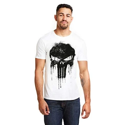 Image of Marvel Men&#039;s Avengers Punisher Skull T Shirt, White (White White), M UK