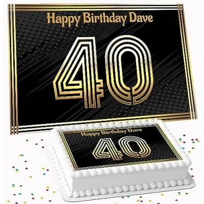 Image of BLACK &amp; GOLD BIRTHDAY PARTY PERSONALISED ICING EDIBLE COSTCO CAKE TOPPER R1 667