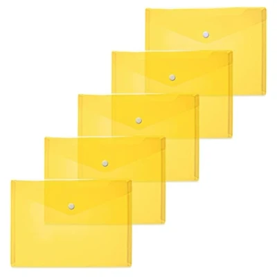 Image of HERMA 20052 Document Wallets A5 Transparent Yellow, Pack of 5, Small Pockets Envelopes with Press Stud Fastening, Plastic for School, University, Office, Travel