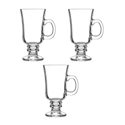 Image of Irish Coffee Glasses Set Of 3 Mugs 250ml Footed Hot Chocolate Beverages Punch Mulled Wine