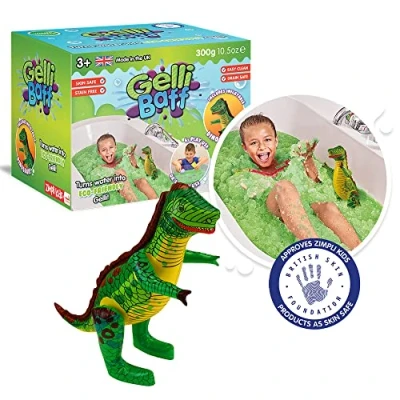 Image of Gelli Baff Green with Inflatable Dinosaur from Zimpli Kids, 1 Bath or 6 Play Uses, Magically turns water into thick, colourful goo, Messy &amp; Multi Sensory Toy for Children, Gifts Boys