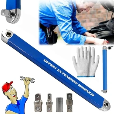 Image of Pro Zero Offset Extension Wrench 2024 Best Tight Reach Set Multifunctional Ratchet with 1/2&quot; 1/4&quot; 3/8&quot; Drive Adapters (1pcs)
