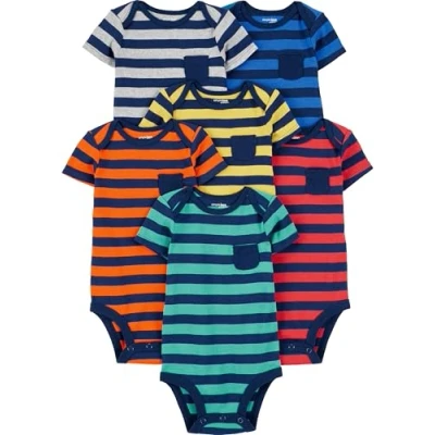 Image of Simple Joys by Carter&#039;s Baby Boys&#039; Short Sleeve Bodysuit, Colour Block/Rugby Stripe, Premature (Pack of 6)