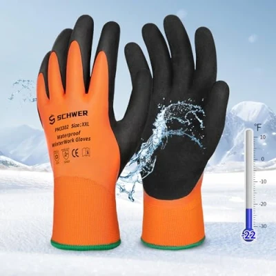 Image of Schwer 2 Pairs FreezeGuard Winter Work Gloves, ANSI A2 Cut Resistant Freezer Gloves for Outdoor Cold Weather Keep Hands Warm, Waterproof Shoveling Snow, Ice Fishing,XXL