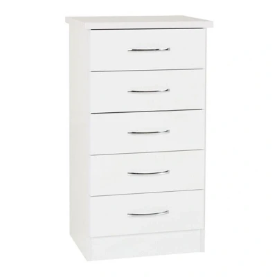Image of Seconique Nevada 5 Drawer Narrow Chest in White Gloss