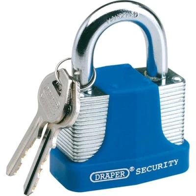 Image of Draper Laminated Steel Padlock and 2 Keys with Hardened Shackle Bumper, 40mm