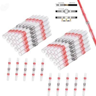 Image of CTRICALVER welded and sealed wire joints, 40 waterproof heat shrinkable butt terminals, marine insulated joints (red)