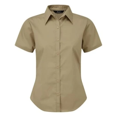 Image of Premier Women&#039;s poplin Short Sleeve Blouse, Ladies Plain Work Shirt Khaki Size 20