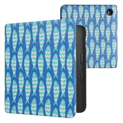 Image of kwmobile Case Compatible with Kobo Libra 2 eReader Cover Small Fish Blue/Light Blue/White