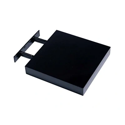 Image of Optimal Products HUDSON HIGH GLOSS FLOATING SHELVES SHELF DISPLAY UNIT WALL MOUNTED STORAGE (BLACK GLOSS, 240 X 235 38 MM)