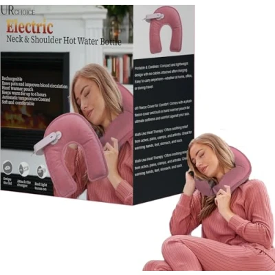 Image of UR CHOICE Rechargeable Electric Hot Water Bottle U Shape Neck Heat Pad Soft &amp; Fast Heating Hand Warmer Ideal for Pain Relief Massage Cozy Pink