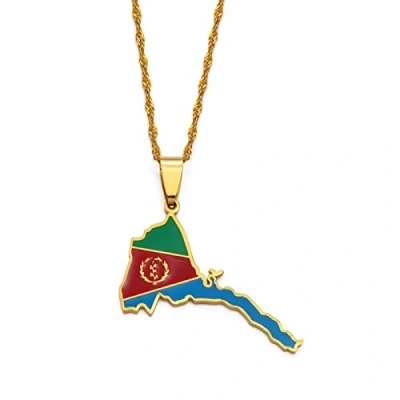 Image of LIUZIXI Eritrea Map Pendant Necklace Trendy Ethnic African Eritrean Country Maps National Flag For Women Men Patriotic Charm Jewelry, Gold, One Size