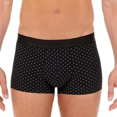 Image of Hom Men&#039;s MAX Boxer Briefs Underwear, Micro Motif Blanc Imprimé Sur Fond Noir, S
