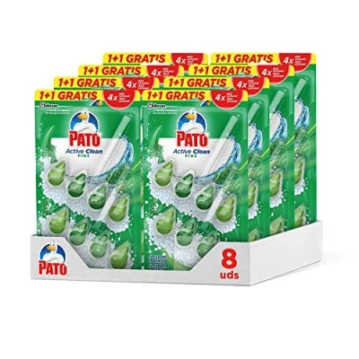 Image of Pato Active Clean 1+1 Hanger for Toilet, Intense Freshness, Perfume, Cleans and Perfumes, Pine Aroma Pack of 8 Units