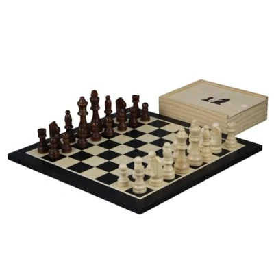Image of Black And White Chess Set With Pieces Box 14 Inch