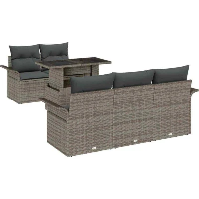 Image of vidaXL 6 Piece Garden Sofa Set with Cushions Grey Poly Rattan