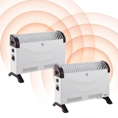 Image of Igenix IG5250/2PACK Portable Electric Low Energy Convector Heater with Adjustable Thermostat and 24 Hour Timer, Freestanding, Ideal for Home or Office, 2000 W, White, Pack of 2