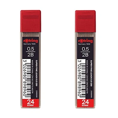 Image of rOtring 0.5mm 2B Super Polymer Pencil Lead 48 Leads in Total Pack of 2 Tubes Refills for Mechanical Pencils