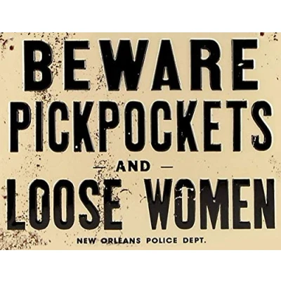 Image of Lewistons Of London Warning Beware Pickpockets Loose Women USA Quote Vintage Retro Man Cave Bar Pub Shed Novelty Gift Tin Wall Décor Metal Sign