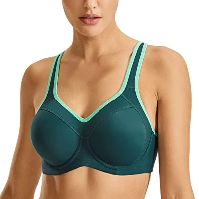 Image of SYROKAN Women&#039;s High Impact Sports Bra Underwire Full Support Racerback Padded Running Spruce Green 40C