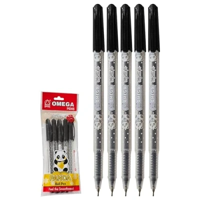 Image of PANDA Ballpoint Pens, BLACK, Fine Point (0.7mm), Pack of 5, Smooth Ball Comfort Grip, Perfect for School Office Home, iZOFAX Black Pen