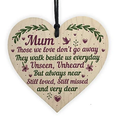 Image of RED OCEAN Mum Memorial Plaque Christmas Bauble Grave Sign Wooden Hanging Heart DecorationGift
