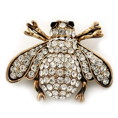 Image of Avalaya Diamante Bee Brooch (Burn Gold Metal) 4.5cm Length