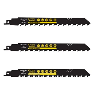 Image of 3 x SabreCut SCRS1543HM_3 Tungsten Carbide 240mm 2 TPI S1543HM Small Bricks Poroton Fibre Cement Concrete Straight Cutting Reciprocating Sabre Saw Compatible with Bosch Dewalt Makita and many others