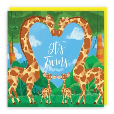 Image of Hunts England New Baby Twins Cute Giraffes Congratulations Card Its Twins! For Mum To Be Parents Newborn Boy Girl Jungle Collection