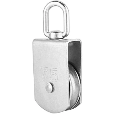 Image of POFET Single Pulley Block, 304 Stainless Steel Roller, M75 Lifting Crane Swivel Hook Bearings, Hanging Wire Towing Wheel Loading 750kg/1653lbs