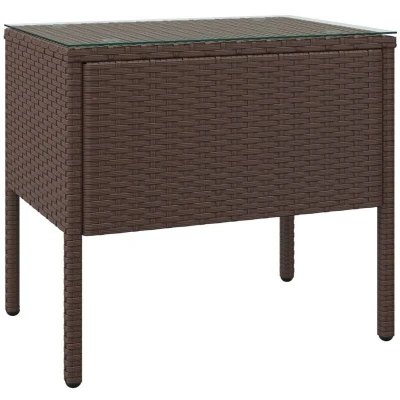 Image of vidaXL Side Table Brown 53x37x48 cm Poly Rattan and Tempered Glass