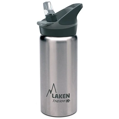 Image of Laken Jannu Vacuum Insulated Stainless Steel Water Bottle with Straw Cap and ..., Plain/Silver, 17 Ounce