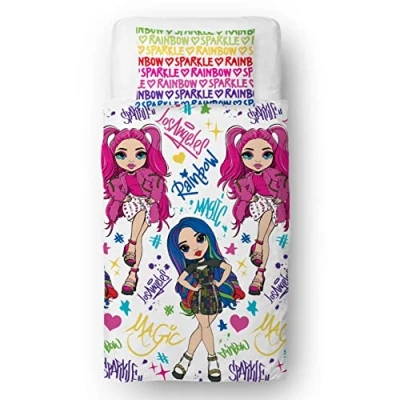 Image of Rainbow High Official Single Childs Duvet Cover Set Glow Design Reversible 2 Sided Bedding Including Matching Pillow Case Character World Brands Bed