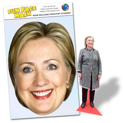 Image of Party People 1 x Hilary Clinton Ready To Wear Celebrity Face Mask Includes Freestanding 20cm Desktop Standee Card Cutout C