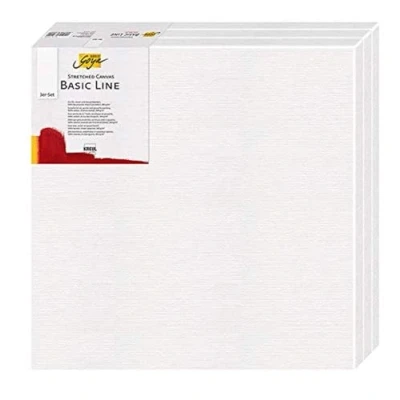 Image of Kreul Solo Goya Basic Line 631515 Stretched Stretcher Frame 15 x cm Set of 3 with Cotton Canvas 4 Primed Ideal for Oil, Acrylic and Gouache Paints, White