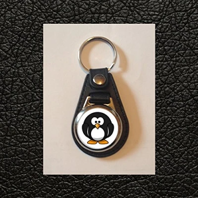 Image of Cute Fat Penguin Design on Faux Leather Keyring